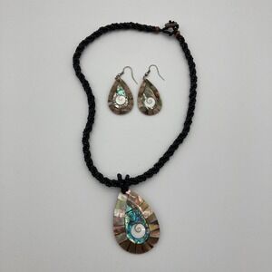 Artisan Abalone & Shiva Eye Shell Mosaic Teardrop Jewelry Set